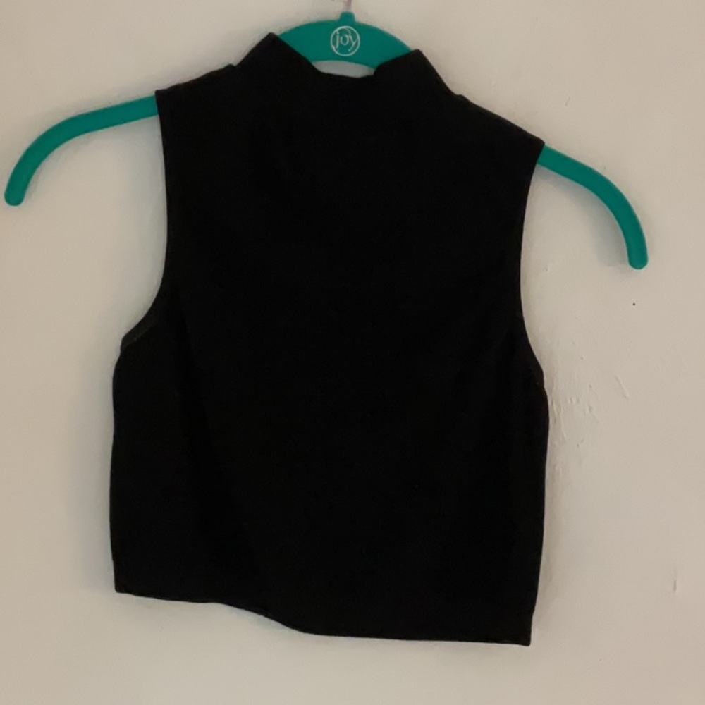 Essentials Mock Neck Sleeveless Crop Top, Size S, Black